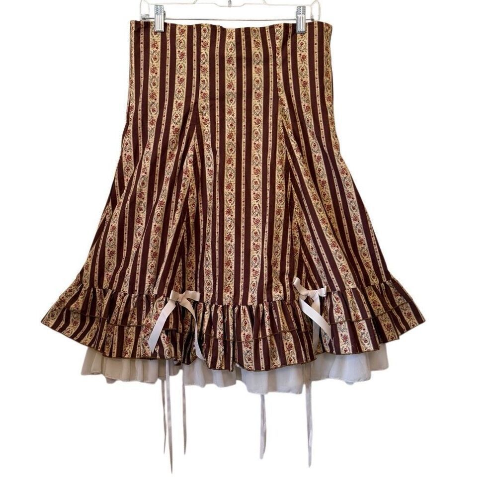 Body Line Brown/Ivory Rose Striped Petticoat Dress/Skirt Sz4L (XXL) Octoberfest